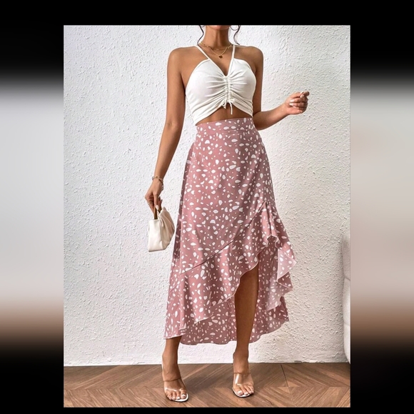 Pink Print Ruffle Hem Skirt - Picture 6 of 6
